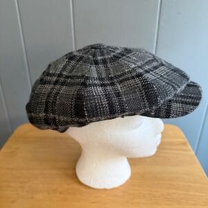 Wigens Swedish Wool Plaid Newsboy Cap Grey Sz 62 XXL Flat Hat Ivy Dark Academia